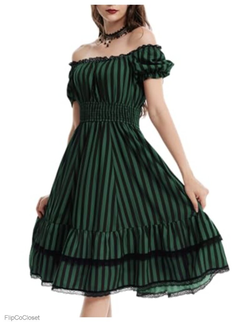 Gothic Pirate A-Line Midi Dress with Pockets